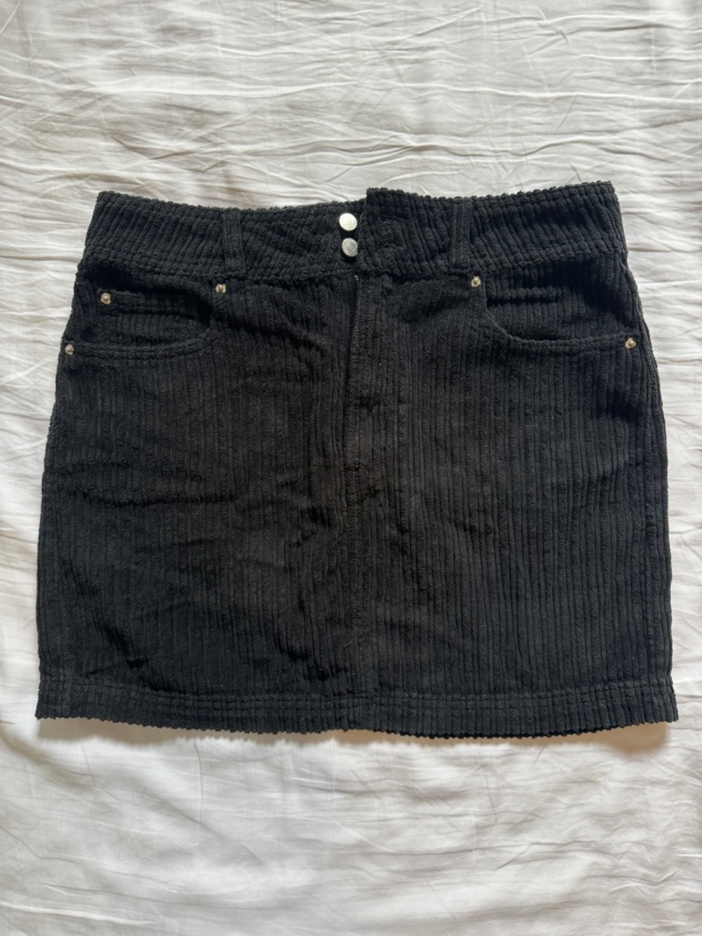 BDG Black Corduroy Mini Skirt with Button Front